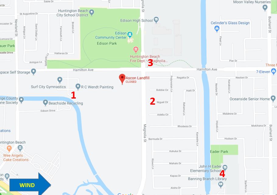  map of Ascon Landfill air quality sampling canisters