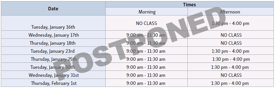 AB 2766 - POSTPONED - TRAINING SCHEDULE AB 2766 - POSTPONED - TRAINING SCHEDULE