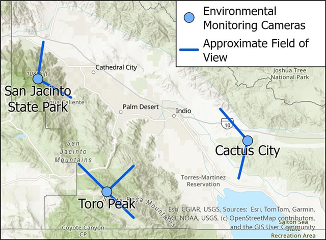 Dust Camera Map Map showing locations of dust monitoring cameras overlooking the Coachella Valley