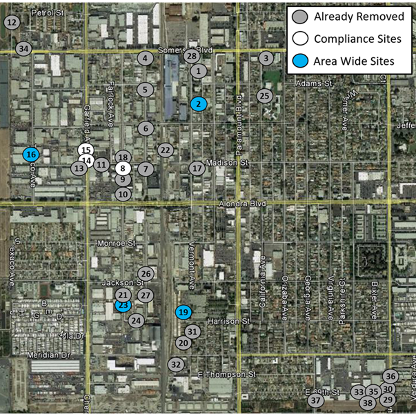 Monitoring Sites Map of hexavalent chromium monitoring sites in Paramount