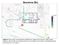 Figure 8: Map shows concentrations of Bromine measured on June 17, 2026. Scale maximum is the high range of typical levels observed in recent mobile monitoring in East and South East Los Angeles.