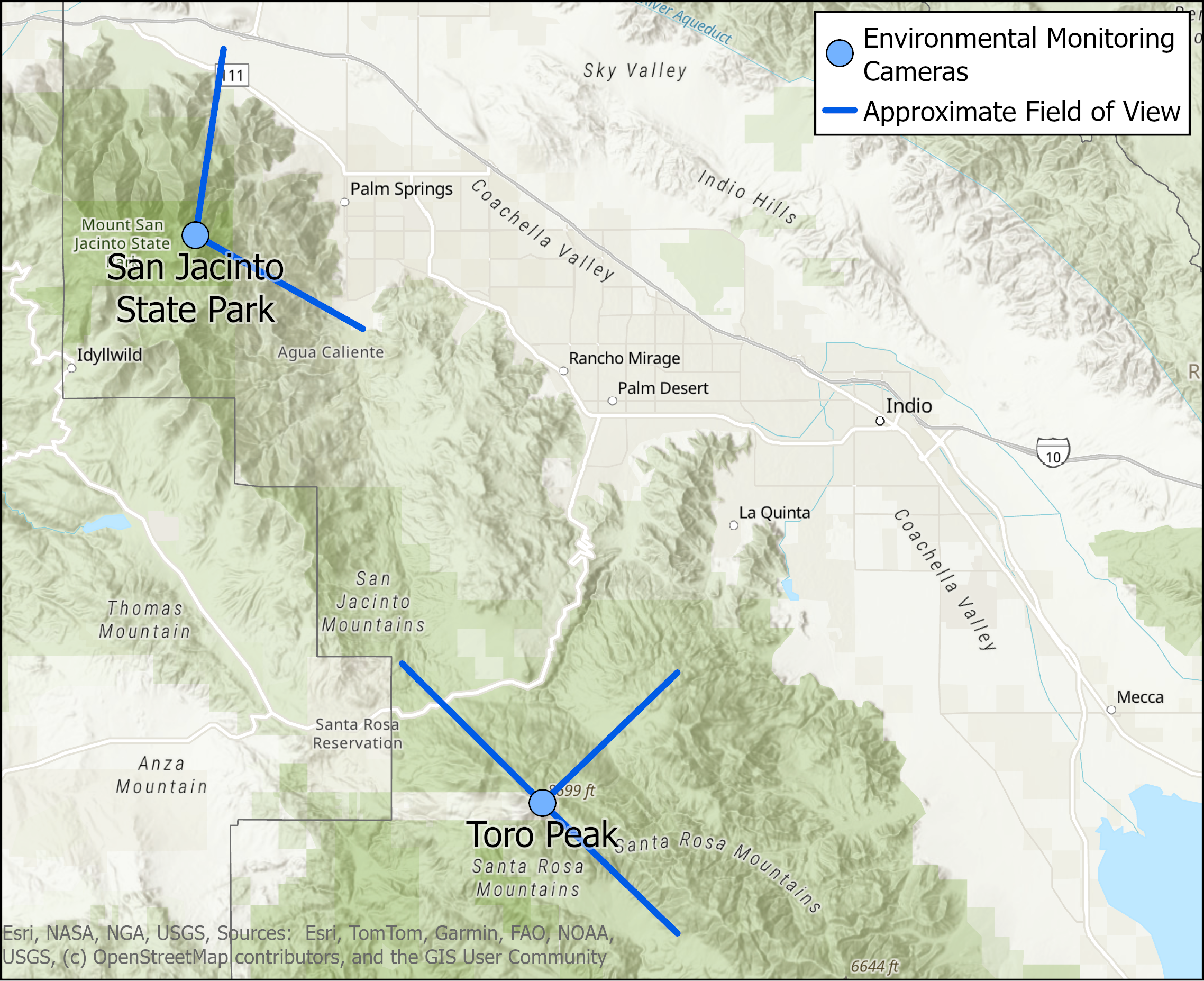 Map showing locations of dust monitoring cameras overlooking the Coachella Valley
